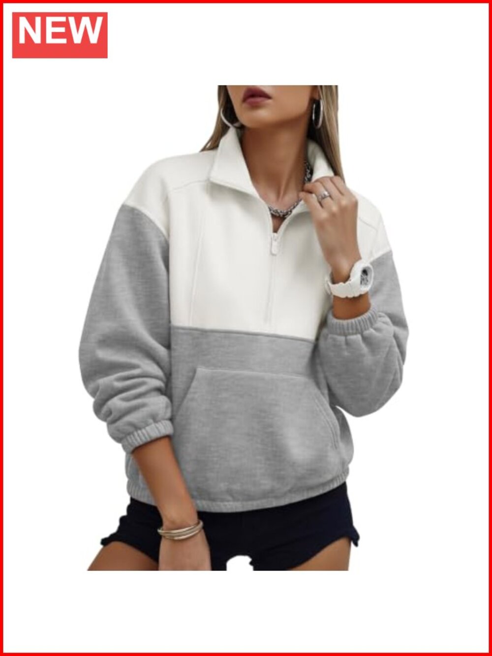 Women's Half Zip Pullover Sweatshirt Loose Fit Drop Shoulder Kangaroo Pocket